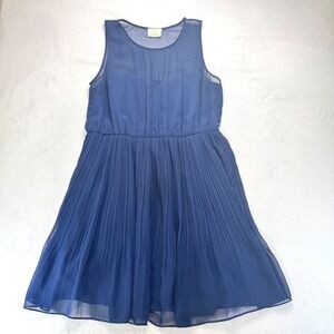 Pins and Needles Blue Pleated Sleeveless Dress Sheer Sweetheart Neck Womens L